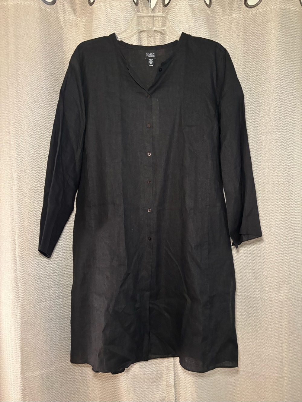EILEEN FISHER NWT Black Organic Irish Linen Button Up Shirt Dress